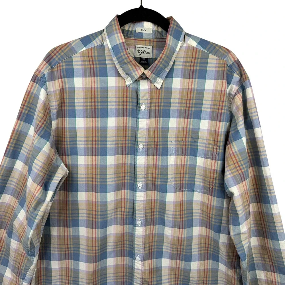 J Crew Shirt Men's XL Slim Fit Plaid Long Sleeve Button‎ Down 100% Cotton